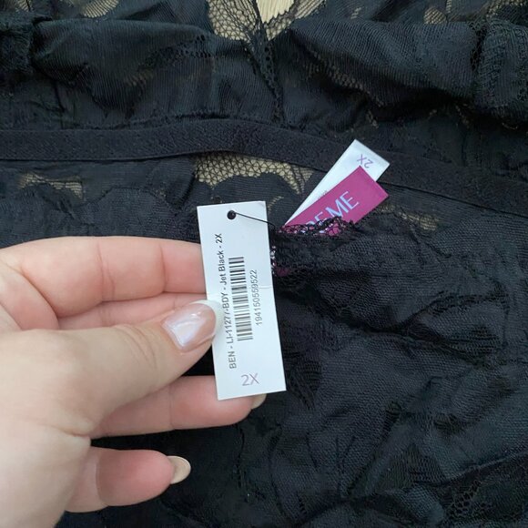 NWT Adore Me Esme Unlined Thong Bodysuit Lingerie Halter Lace Black Size 2X - Picture 2 of 7